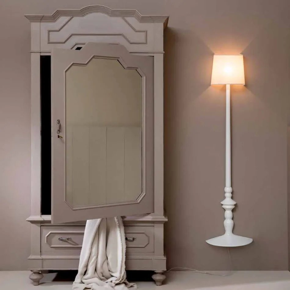 Hohe Wandapplikation aus weißer Keramik und Lampenschirm aus Leinen - Cadabra Viadurini