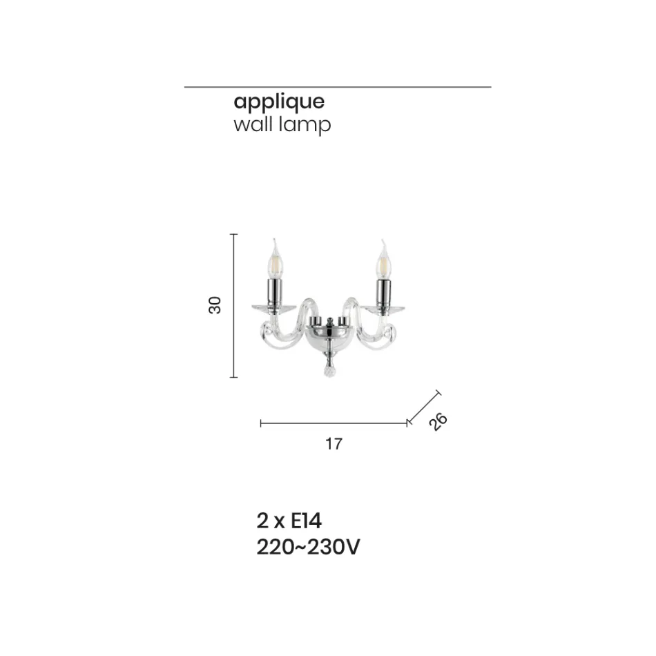 Klassische Wandlampe 2 Lichter aus weißem Glas, handgefertigt in Italien - Malaysia Viadurini