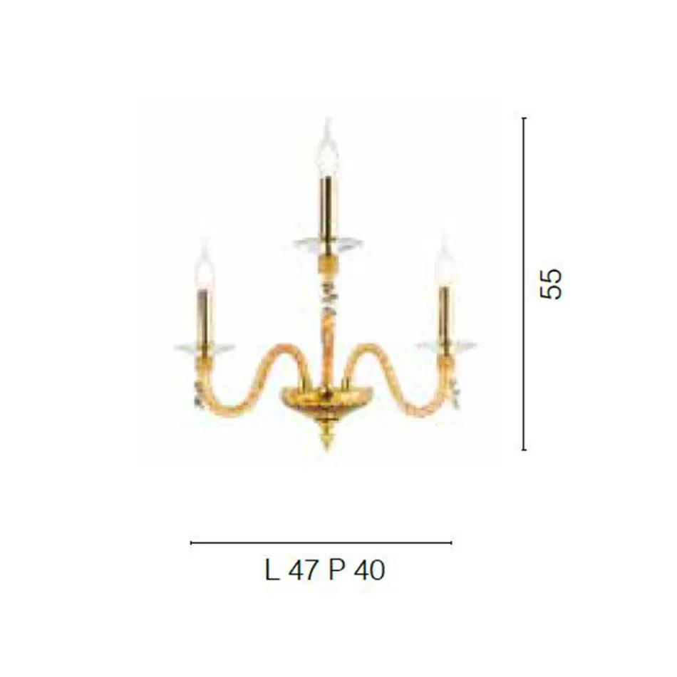 Klassische Wandlampe 3 Lichter aus mundgeblasenem Glas und handgefertigten Details - Phaedra Viadurini