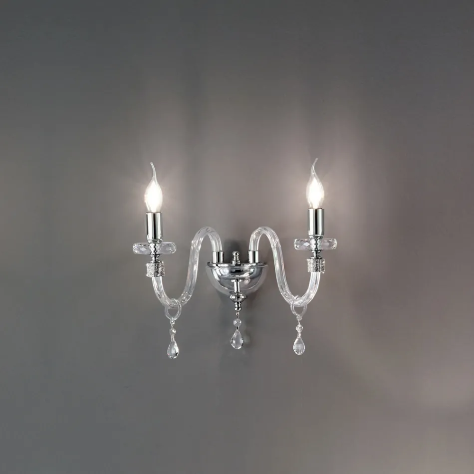 Klassische Design-Wandlampe mit 2 Lichtern aus handbearbeitetem Chromglas - Similo Viadurini