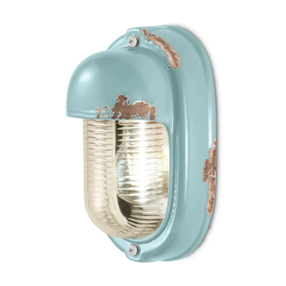 Wandleuchte aus handgefertigter Keramik und vertikalem Industrieeisen - Vintage Viadurini