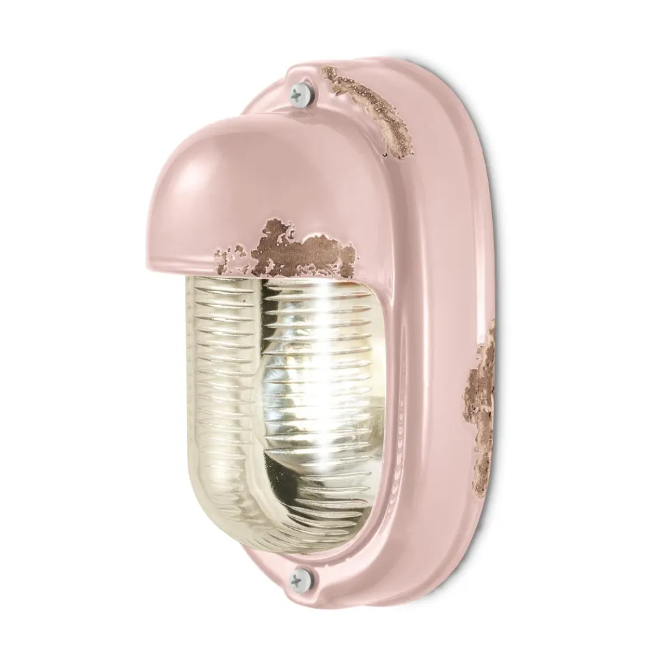 Wandleuchte aus handgefertigter Keramik und vertikalem Industrieeisen - Vintage Viadurini