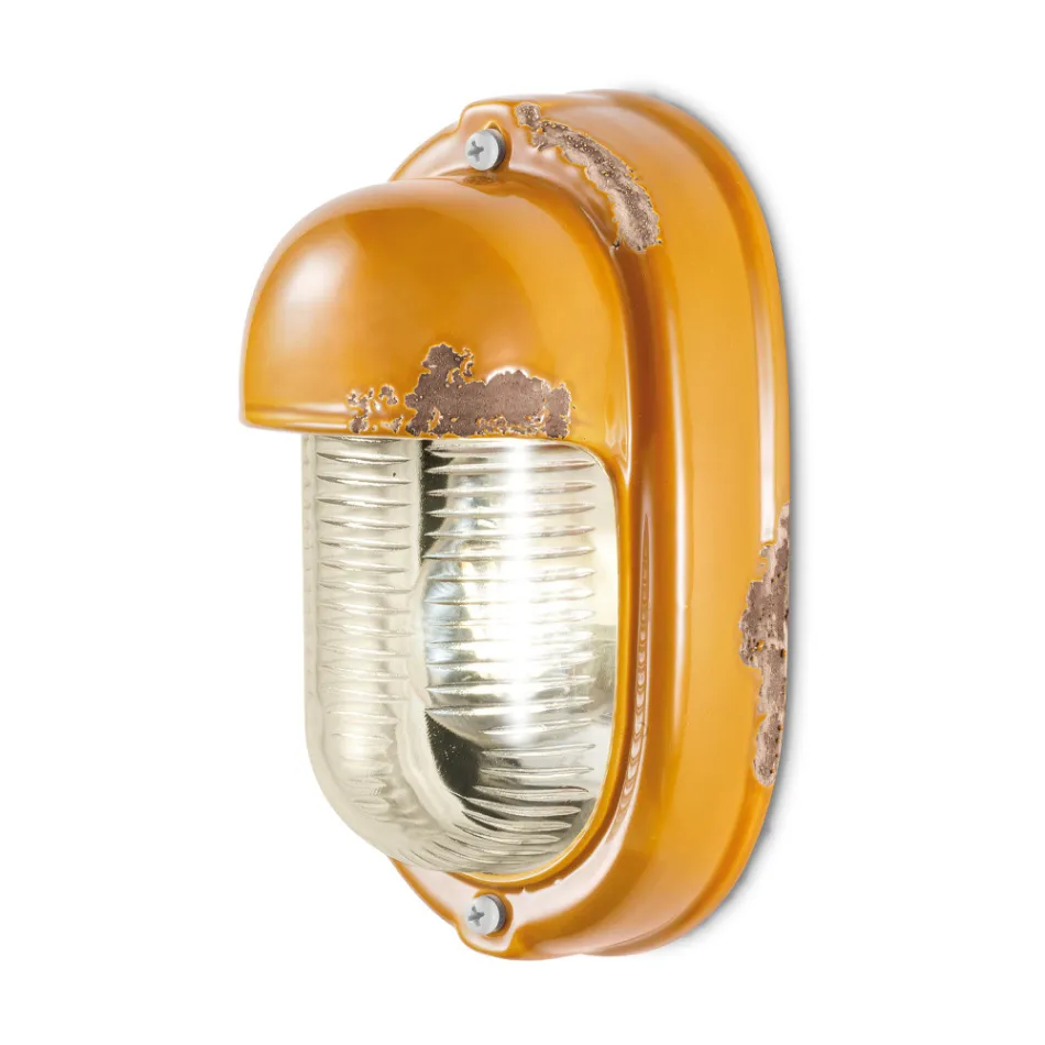 Wandleuchte aus handgefertigter Keramik und vertikalem Industrieeisen - Vintage Viadurini