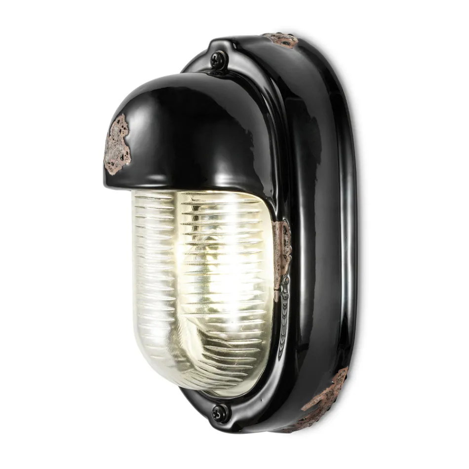 Wandleuchte aus handgefertigter Keramik und vertikalem Industrieeisen - Vintage Viadurini