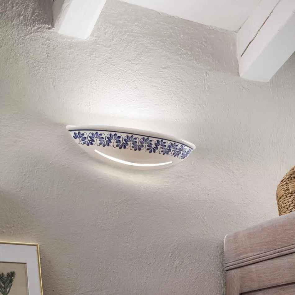 Handwerkliche Keramik-Wandlampe und handbemalte blaue Dekorationen - Triest Viadurini