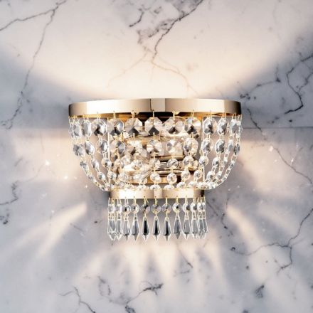 Vergoldete Eisenwandlampe mit Strasssteinen, hergestellt in Italien und Österreich Viadurini