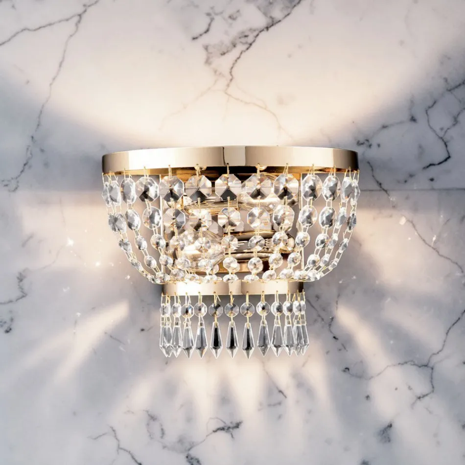 Vergoldete Eisenwandlampe mit Strasssteinen, hergestellt in Italien und Österreich Viadurini