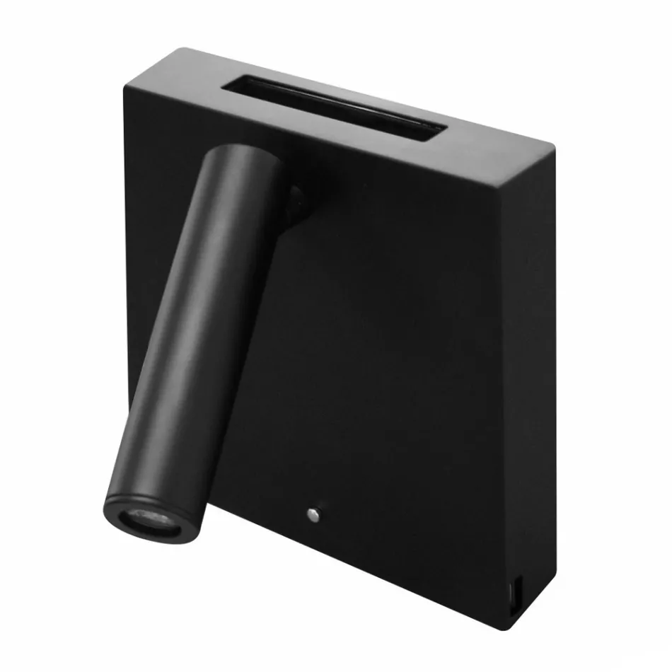 Dekorative LED-Wandleuchte aus weißem oder schwarzem Aluminium mit USB-Anschlüssen - Paola Viadurini