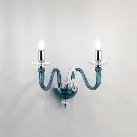 Wandleuchte 2 Lichter aus italienischem Kunsthandwerksglas und Kristall - Mariangela Viadurini
