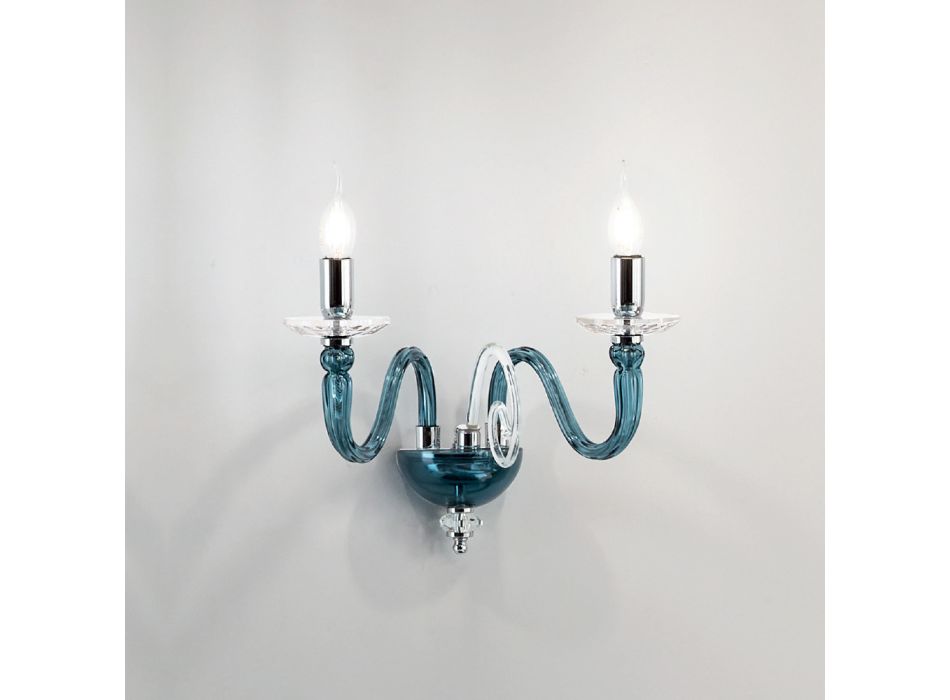 Wandleuchte 2 Lichter aus italienischem Kunsthandwerksglas und Kristall - Mariangela Viadurini