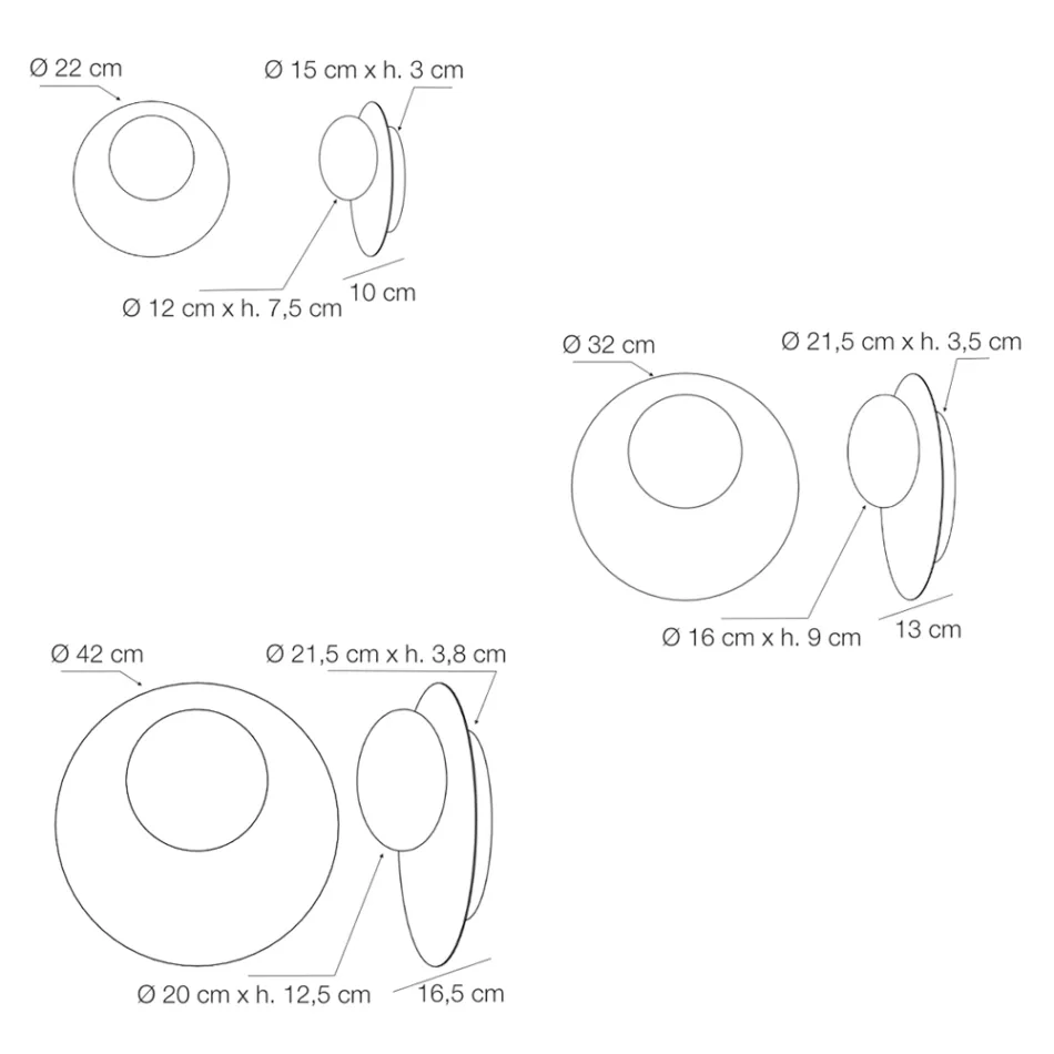 Wand- oder Deckenleuchte aus Aluminium, Metall und weißem Glas - Luma Viadurini