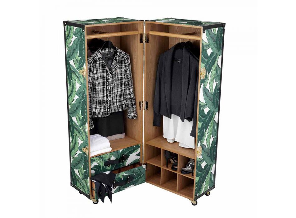 Moderne Garderobe mit Rädern aus Mdf, Furnierholz und Stoff - Amazonien Viadurini