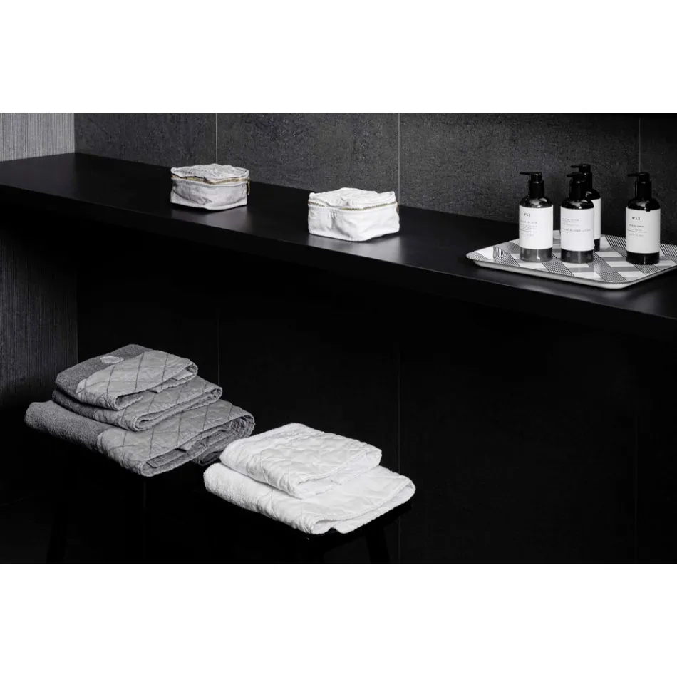 Weißes Baumwollfrottee-Gesichtshandtuch mit geometrischem Dekor – Gimmy Viadurini