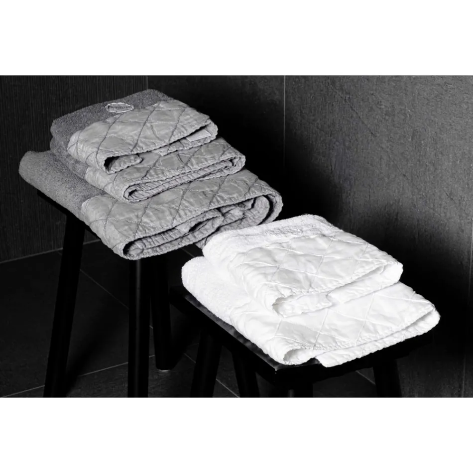 Weißes Baumwollfrottee-Gesichtshandtuch mit geometrischem Dekor – Gimmy Viadurini