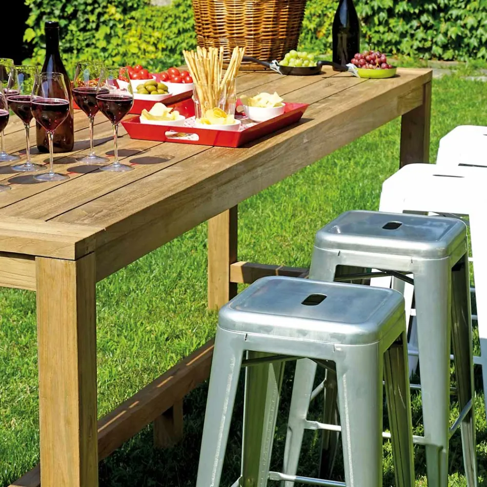 Outdoor-Bartheke 250x70 cm aus recyceltem Teakholz - Ansicht Viadurini