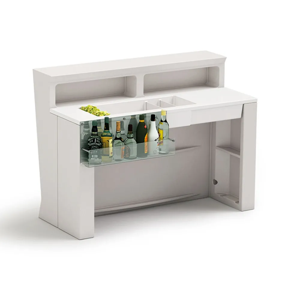 Leuchtende Bartheke mit Organizer-Zubehör und Flaschenhalter - Bericht Viadurini