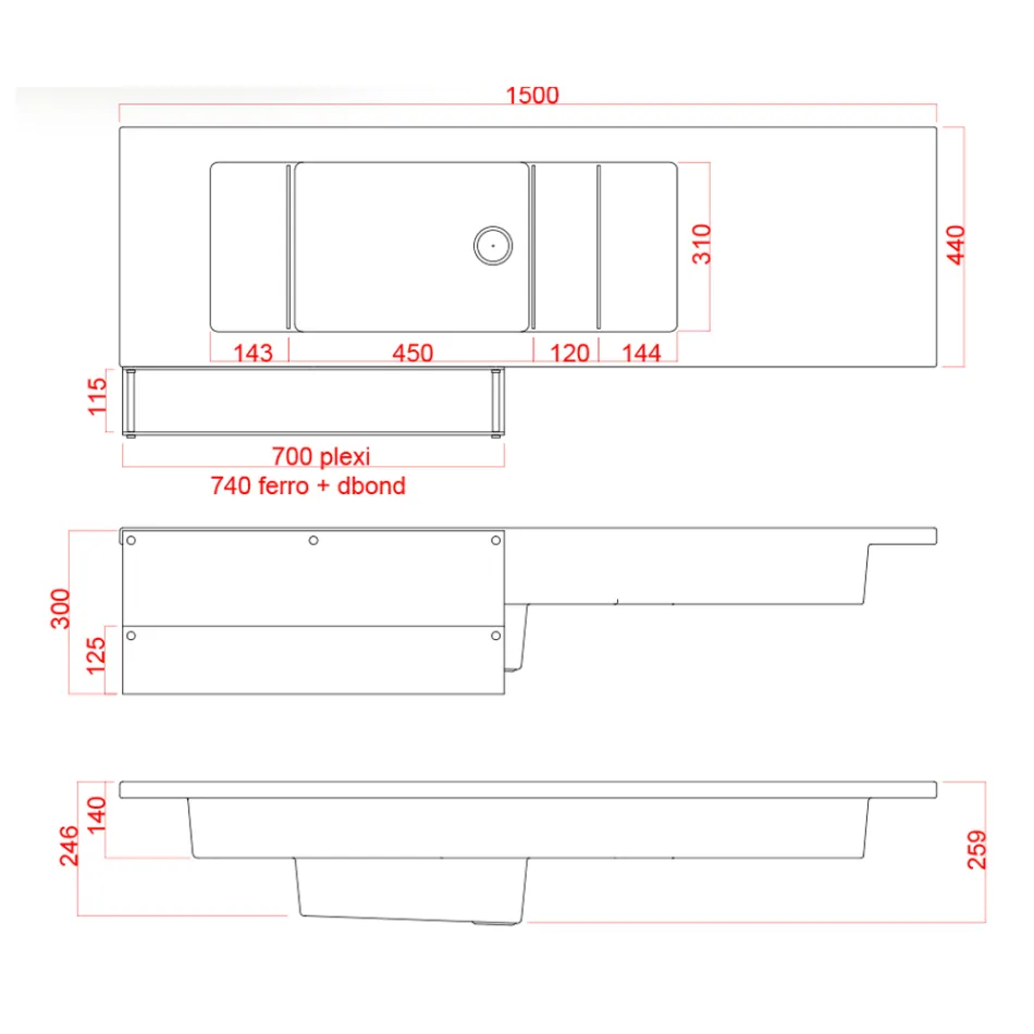 Leuchtende Bartheke mit Organizer-Zubehör und Flaschenhalter - Bericht Viadurini