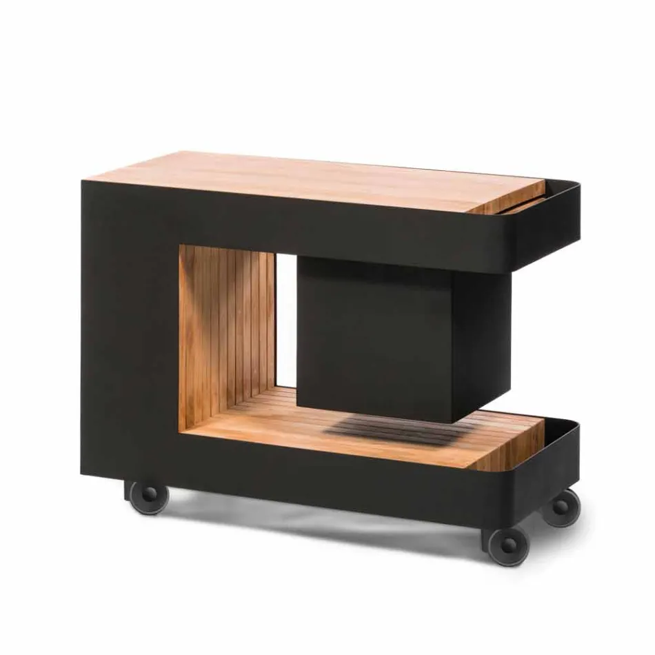 Modernes mobiles Bar-on-Wheels-Design mit Tisch aus Holz und Stahl - Giancalliope Viadurini