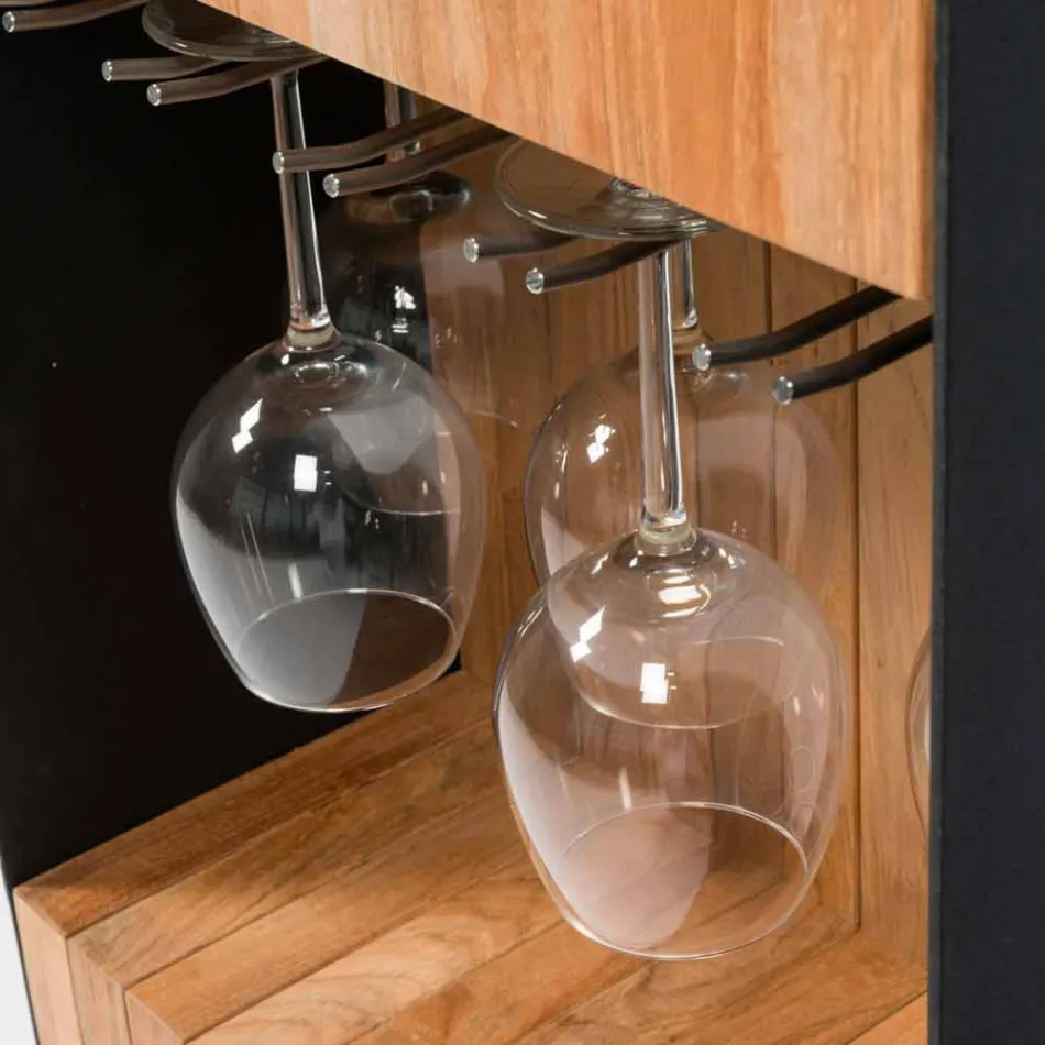 Modernes mobiles Bar-on-Wheels-Design mit Tisch aus Holz und Stahl - Giancalliope Viadurini