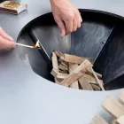 Barbecue mit Feuerbetrieb, Kochplatte und Holzhalterung - Giorgione Viadurini