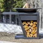 Barbecue mit Feuerbetrieb, Kochplatte und Holzhalterung - Giorgione Viadurini