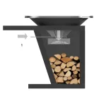 Barbecue mit Feuerbetrieb, Kochplatte und Holzhalterung - Giorgione Viadurini