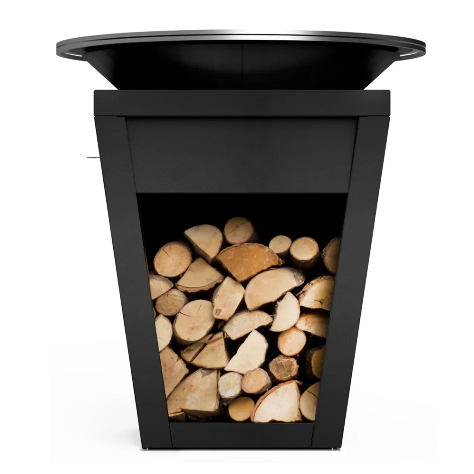 Gartengrill mit Feuerbetrieb, Kochplatte und Holzhalterung - Ferran Viadurini