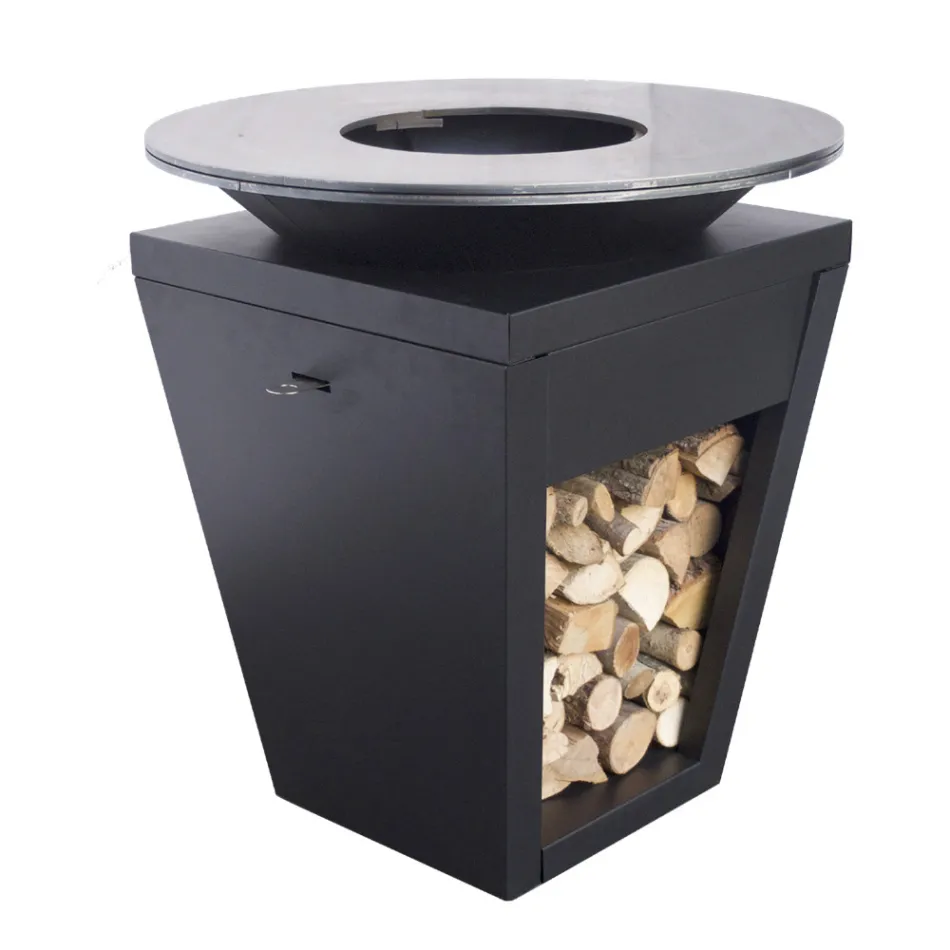 Gartengrill mit Feuerbetrieb, Kochplatte und Holzhalterung - Ferran Viadurini