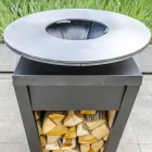 Gartengrill mit Feuerbetrieb, Kochplatte und Holzhalterung - Ferran Viadurini
