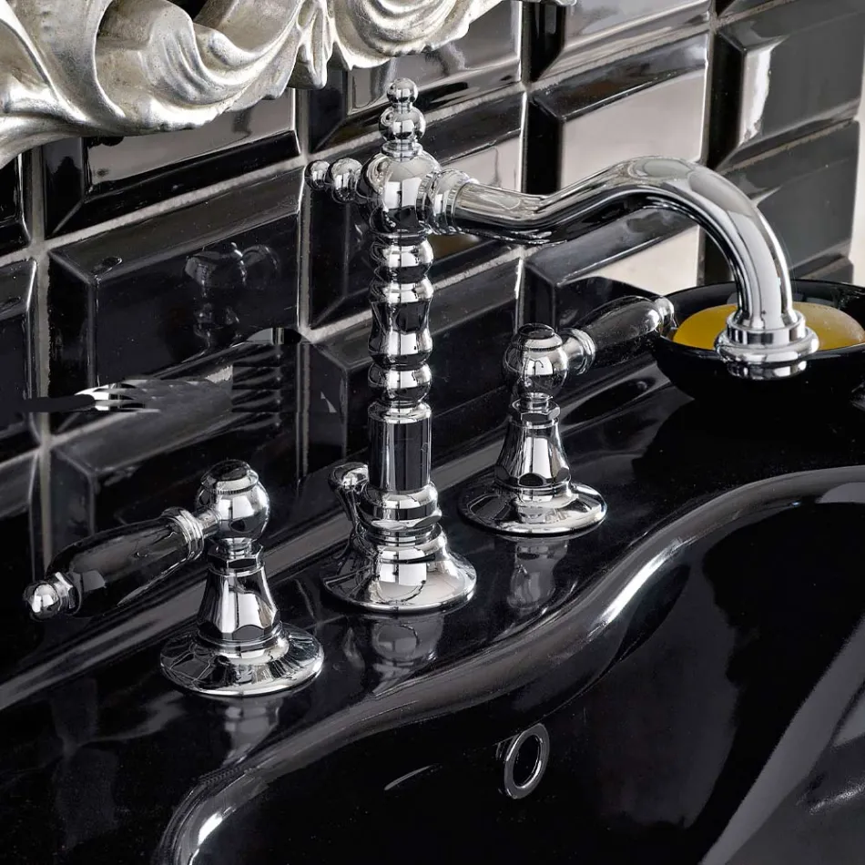 3-Loch-Waschtischarmatur mit Messingablauf im klassischen handgefertigten Stil – Noriana Viadurini