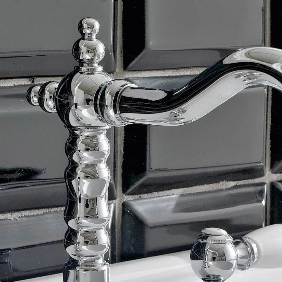 3-Loch-Waschtischarmatur mit Messingablauf im klassischen handgefertigten Stil – Noriana Viadurini