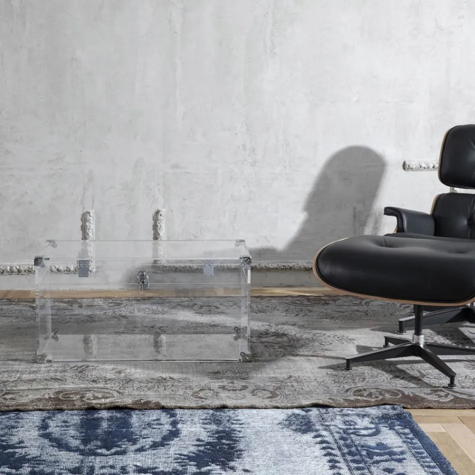 Design-Truhe aus transparentem Acrylglas und modernem Stahl - Dante Viadurini