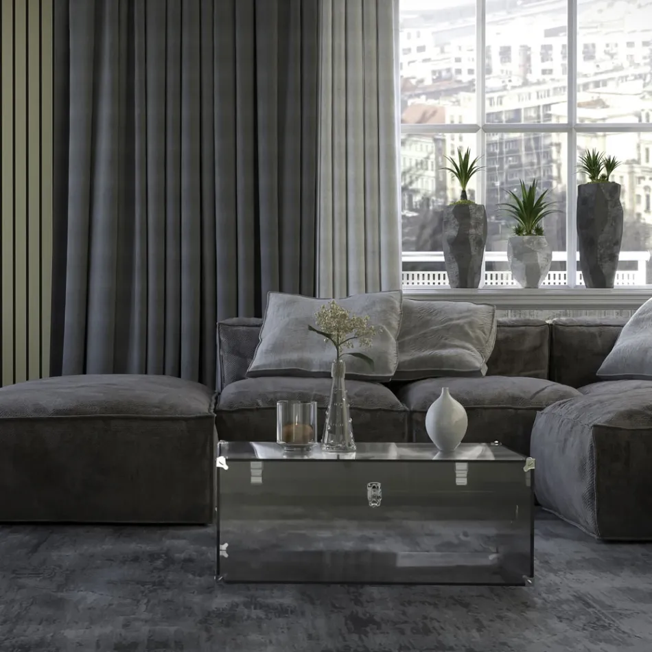 Koffer aus transparentem oder geräuchertem Acrylglas und modernem Stahl - Dante Viadurini