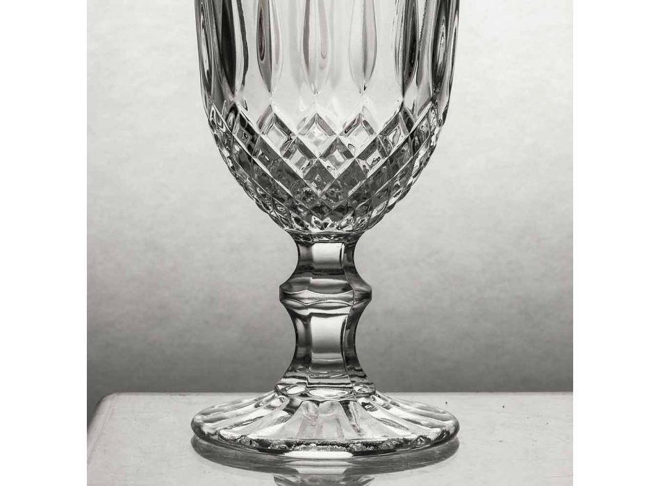 Becher aus transparentem Glas mit Reliefdekor 12 Stück - Angers Viadurini