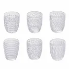 Dekorierte transparente Glaswassergläser, moderner Service 12 Stück - Mix Viadurini