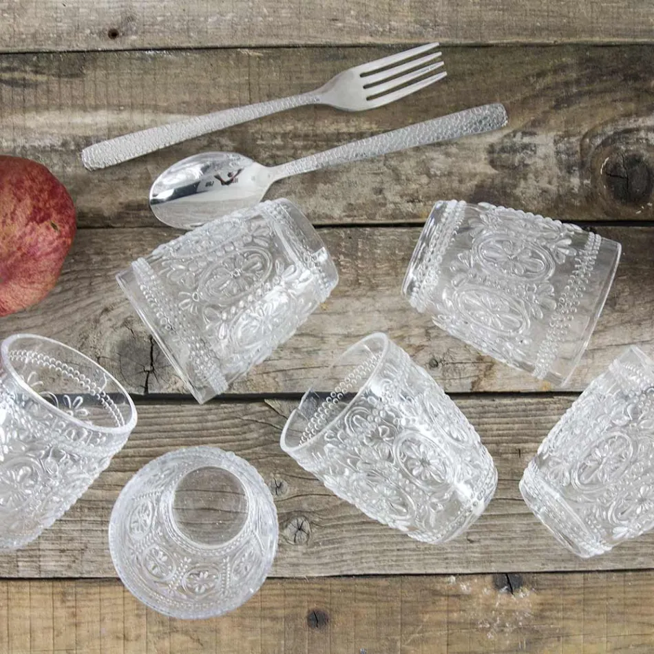 Dekorierte Wassergläser aus transparentem Glas 12 Stück - Palazzo Viadurini