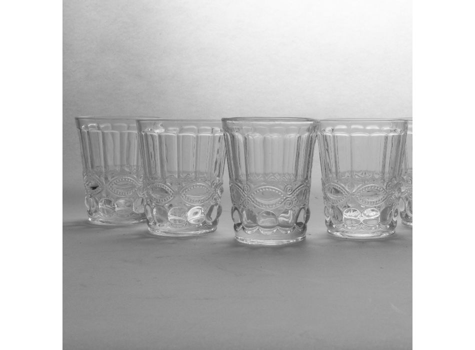 Dekorierte Wassergläser aus transparentem Glas 12 Stück - Garbo Viadurini