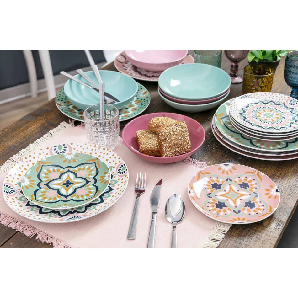 Moderne farbige Glas dekorierte Gläser, die Wasser dienen 12 Stück - Mix Viadurini