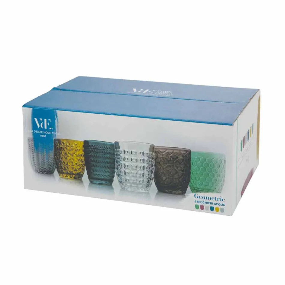 Moderne farbige Glas dekorierte Gläser, die Wasser 6 Stücke dienen - mischen Viadurini