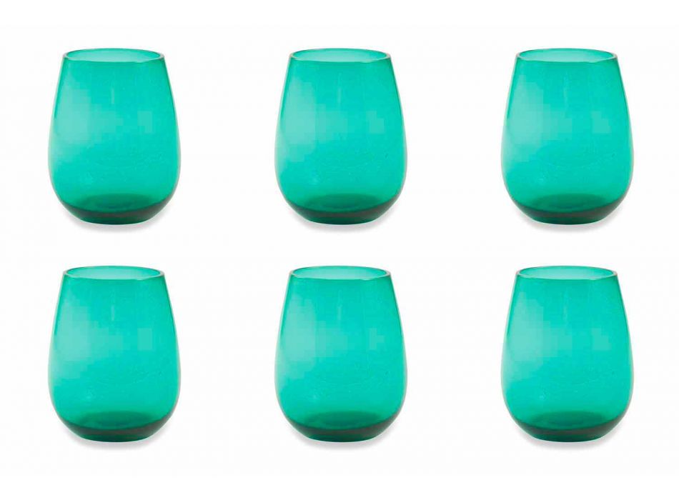 Modernes und farbiges Glas Wasserglas Service von 6 Stück - Aperi Viadurini