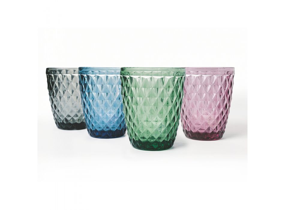 Gläser für Wasserservice aus dekoriertem farbigem Glas 12 Stück - Brillo Viadurini