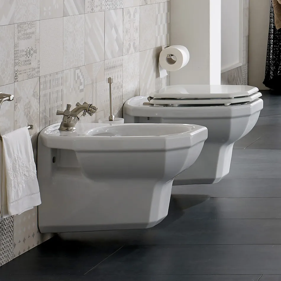Weißes Keramik-Bidet im klassischen Stil, hergestellt in Italien - Nausica Viadurini