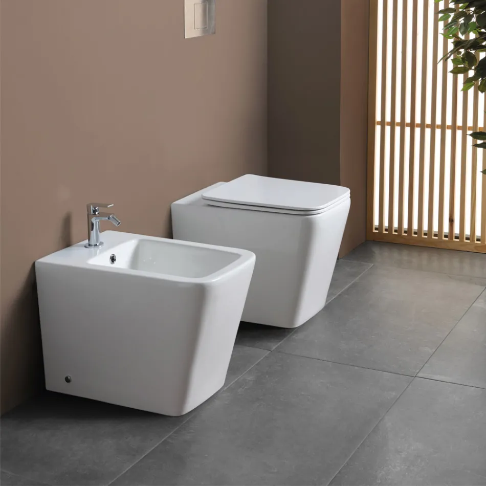 Bodenbidet mit einem Hahnloch aus weißer Keramik in elegantem, modernem Design – Giunco Viadurini