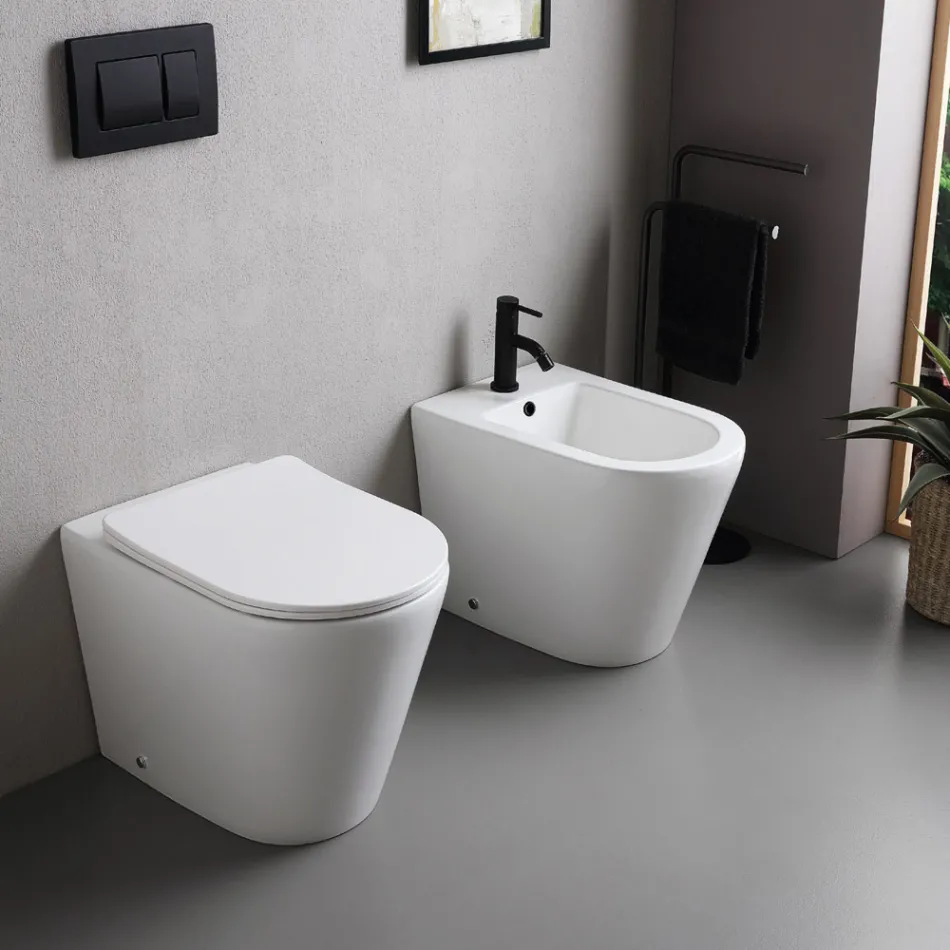 Salice Standbidet mit einem Hahnloch aus weißer Keramik in elegantem, modernem Design Viadurini