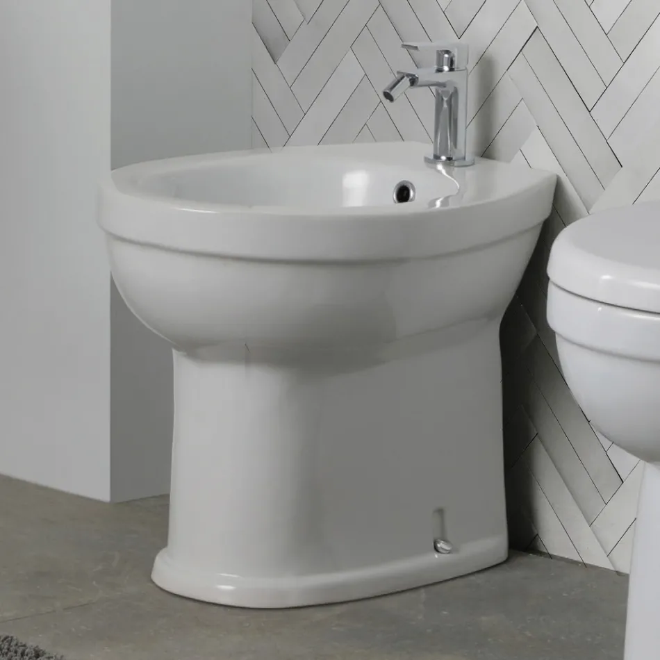 Stand-Bidet mit einem Hahnloch aus weißer Keramik in elegantem, modernem Design – Silica Viadurini