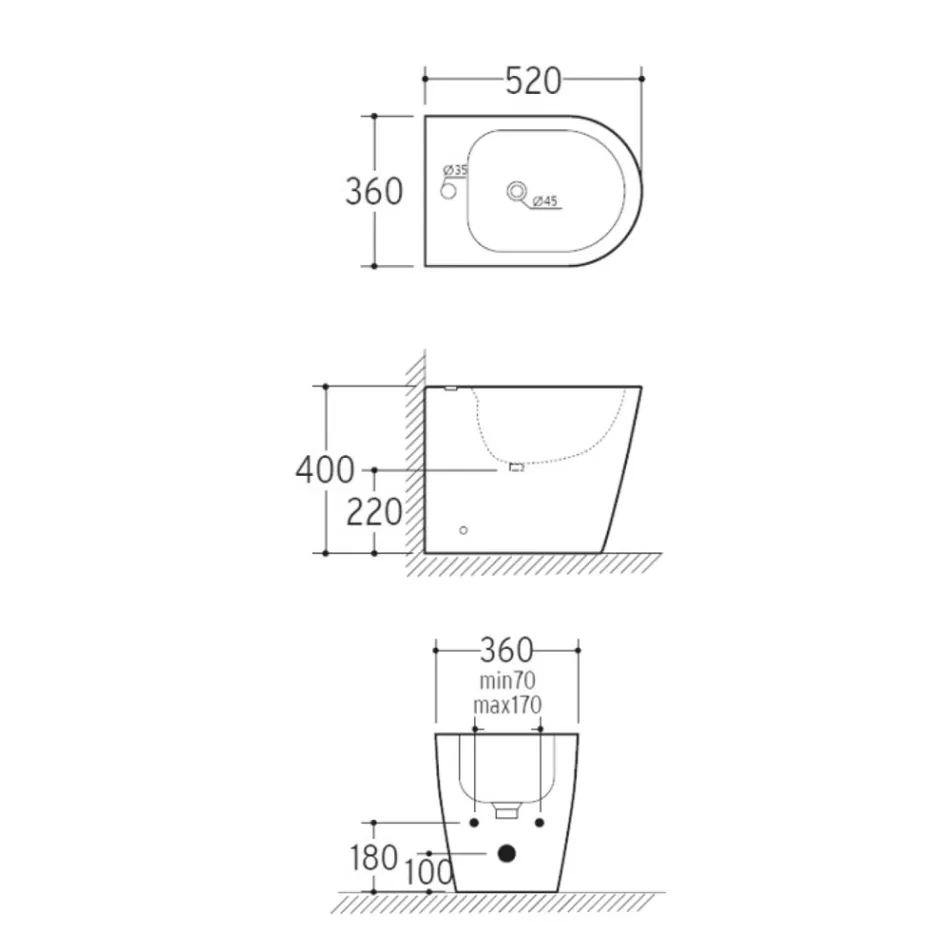 Standbidet mit einem Hahnloch aus weißer Keramik in modernem Design – Ginepro Viadurini