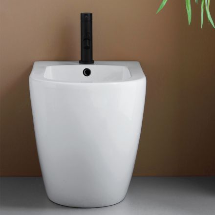 Bodenmontiertes Einloch-Bidet aus strapazierfähiger, weißer Keramik in modernem Design – Olmo Viadurini