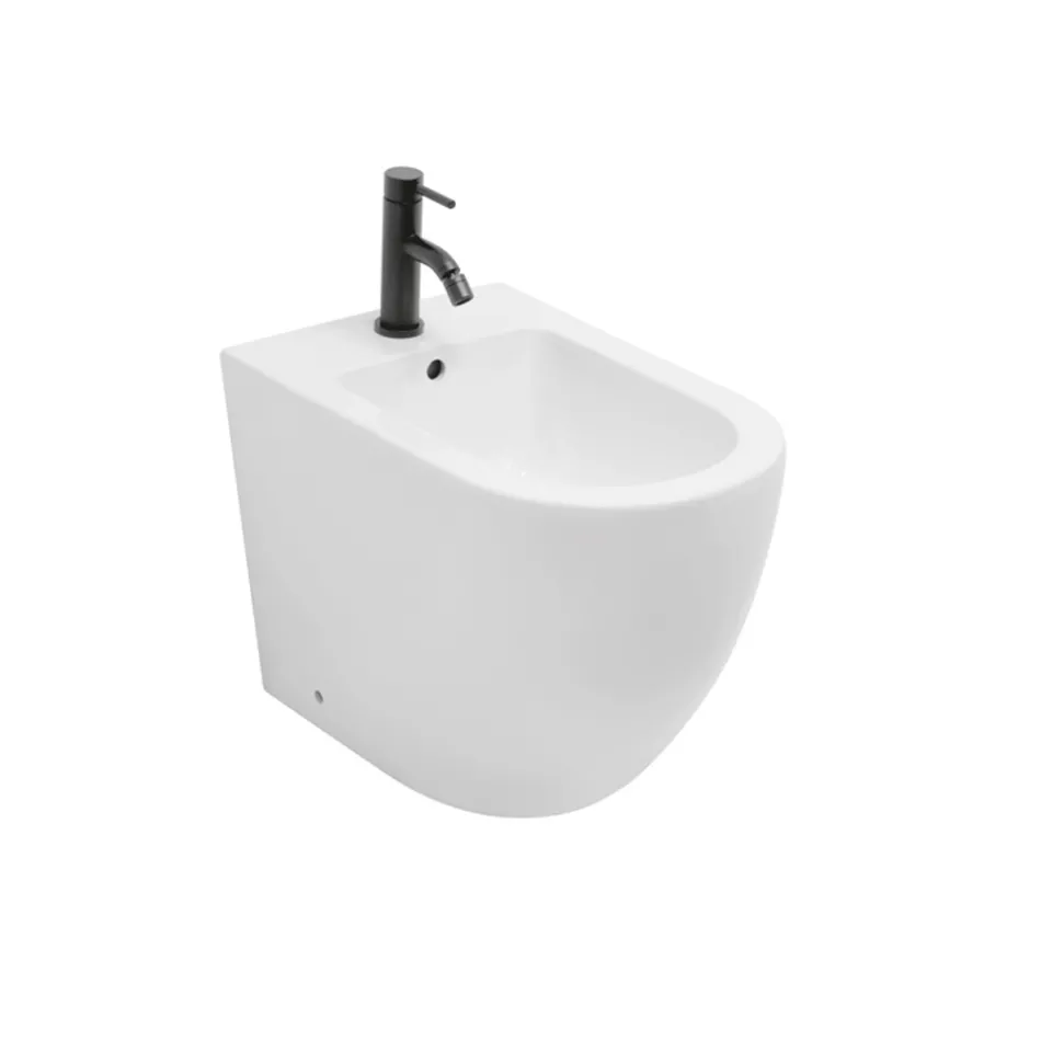 Bodenmontiertes Einloch-Bidet aus strapazierfähiger, weißer Keramik in modernem Design – Olmo Viadurini