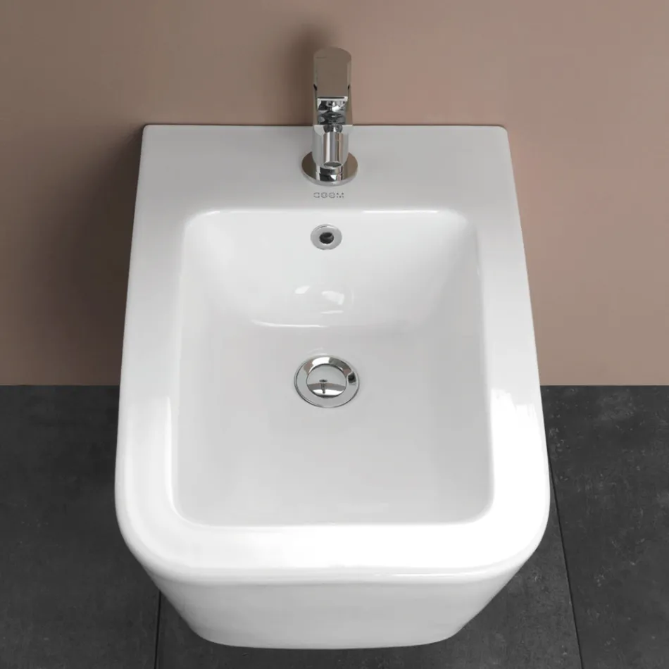 Wandhängendes Bidet mit einem Hahnloch aus weißer Keramik in elegantem, modernem Design – Giunco Viadurini