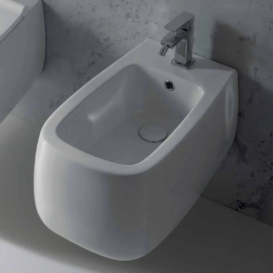 Hängendes Bidet aus weißer Gaiola-Keramik, made in Italy Viadurini